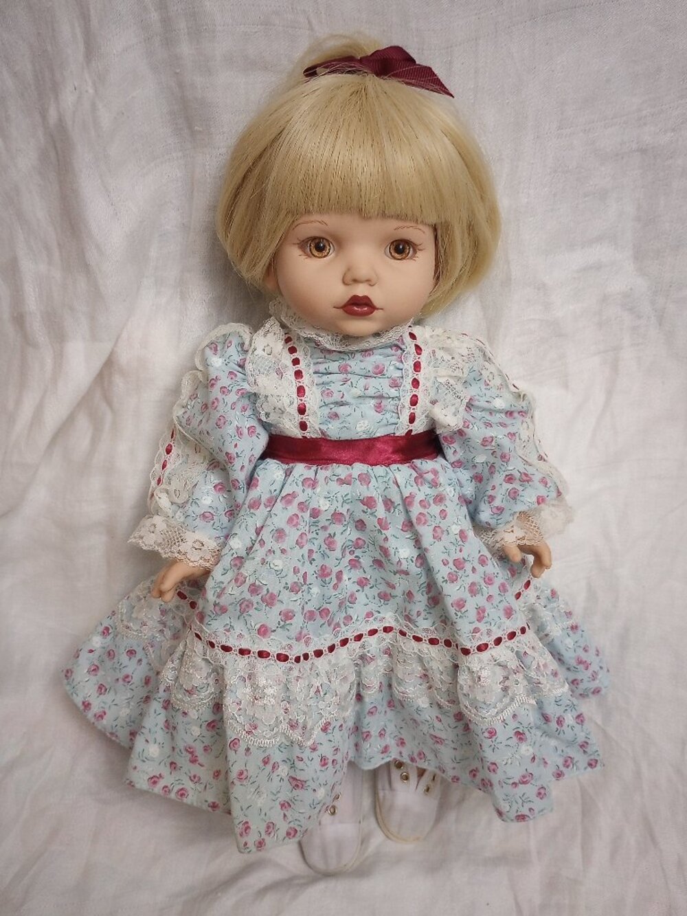 Vintage 1995 15" Baby So Beautiful Doll in Dress, Unique Eyes, Pre-Owned